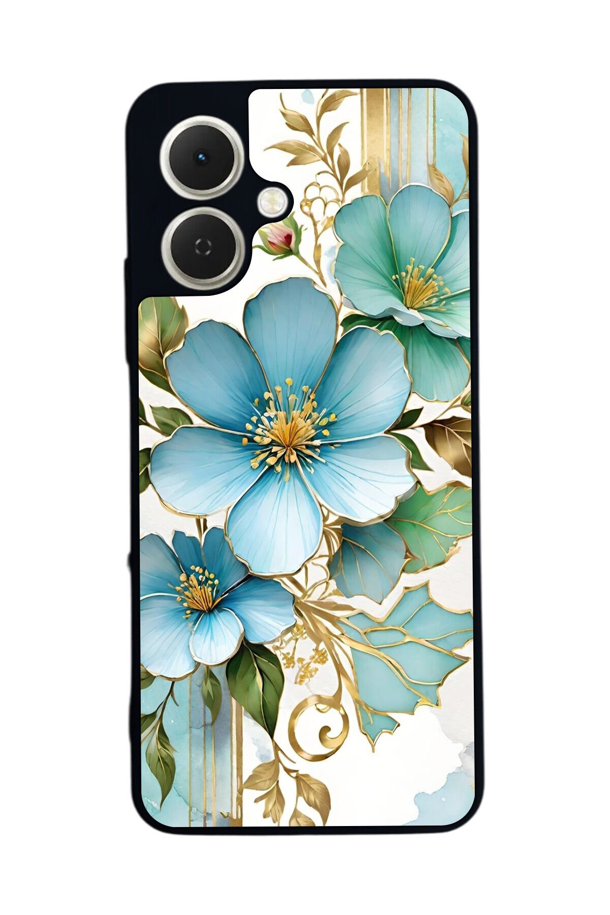 Tecno Spark GO 2 Uyumlu Yaldizli Cicek Tasarımlı Glossy Premium Kılıf