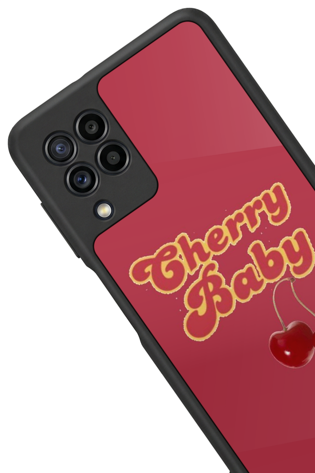 Samsung Galaxy M22 Uyumlu Kiraz Tasarımlı Glossy Premium Kılıf