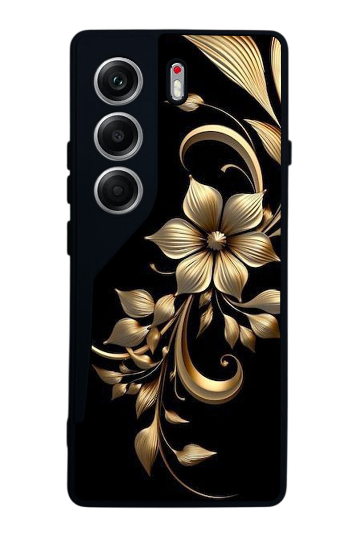 Tecno Camon 40 Uyumlu Yaldizli Cicek Tasarımlı Glossy Premium Kılıf
