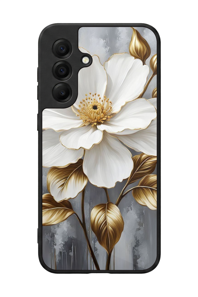 Samsung Galaxy A17 Uyumlu Yaldizli Cicek Tasarımlı Glossy Premium Kılıf