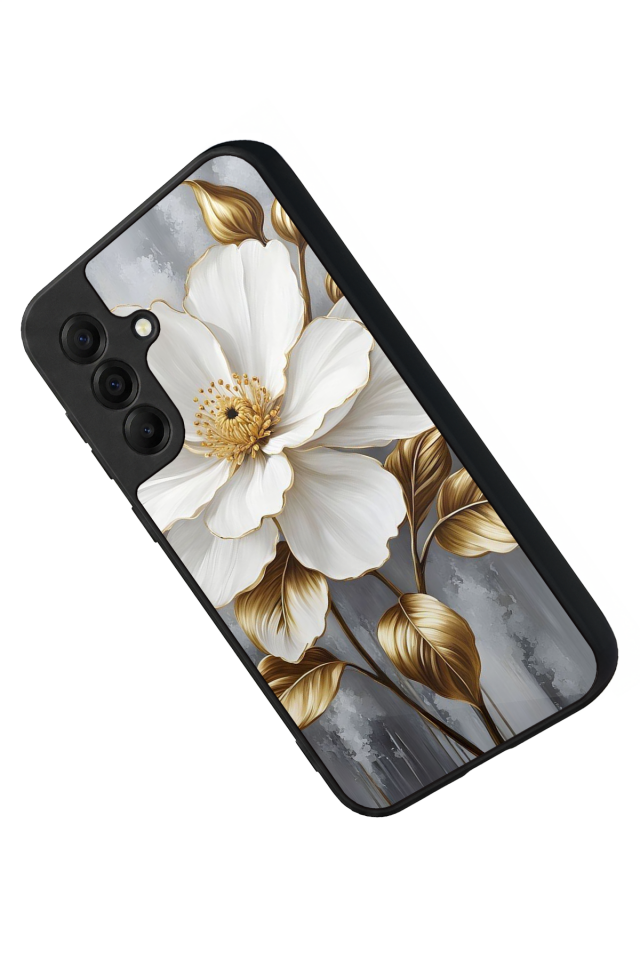 Samsung Galaxy A17 Uyumlu Yaldizli Cicek Tasarımlı Glossy Premium Kılıf
