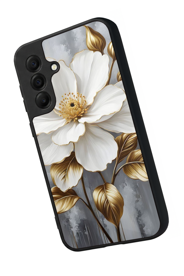 Samsung Galaxy A17 Uyumlu Yaldizli Cicek Tasarımlı Glossy Premium Kılıf