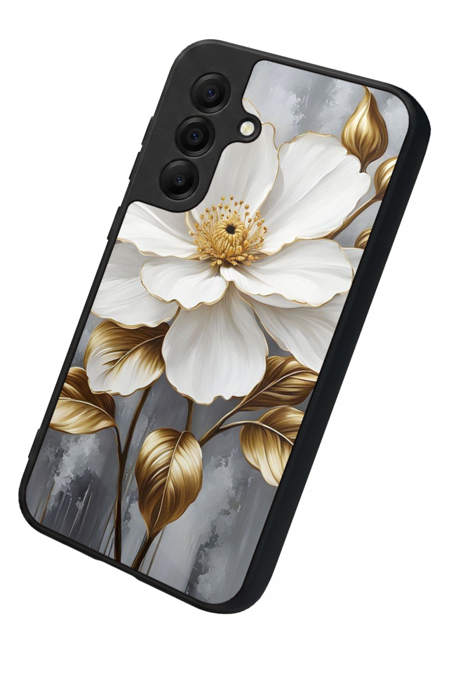 Samsung Galaxy A17 Uyumlu Yaldizli Cicek Tasarımlı Glossy Premium Kılıf
