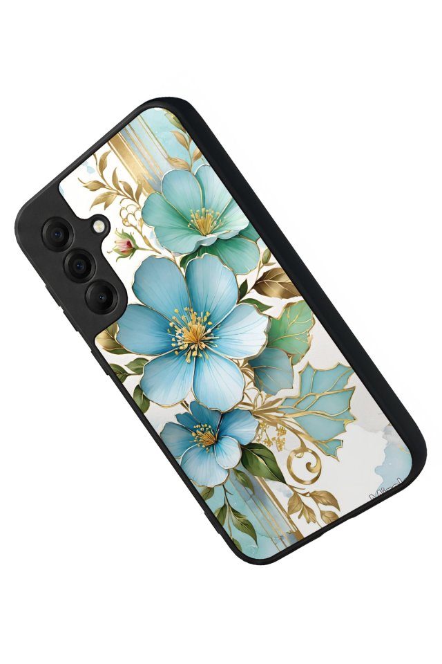 Samsung Galaxy A17 Uyumlu Yaldizli Cicek Tasarımlı Glossy Premium Kılıf