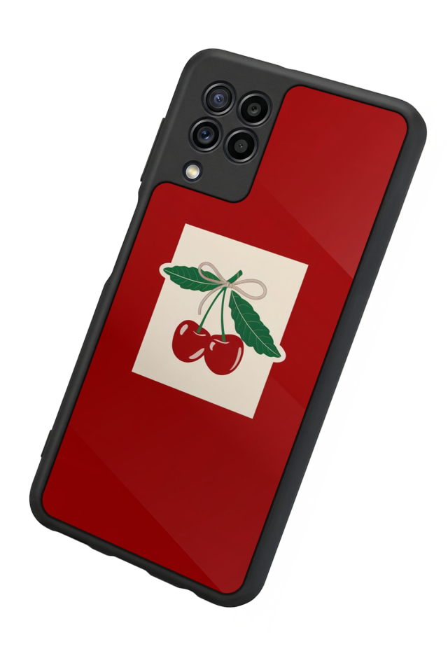 Samsung Galaxy M22 Uyumlu Kiraz Tasarımlı Glossy Premium Kılıf