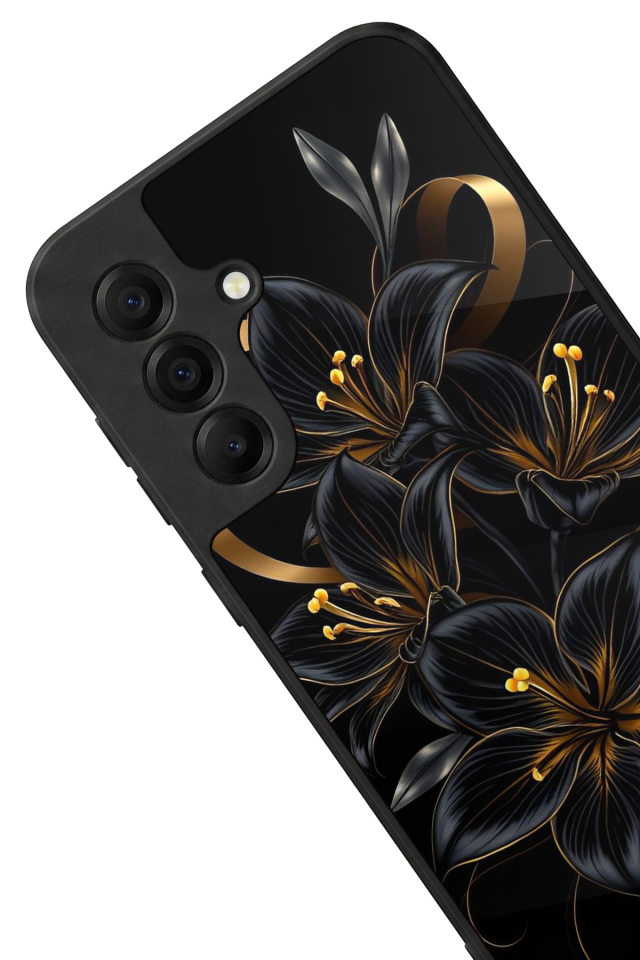 Samsung Galaxy A17 Uyumlu Yaldizli Cicek Tasarımlı Glossy Premium Kılıf