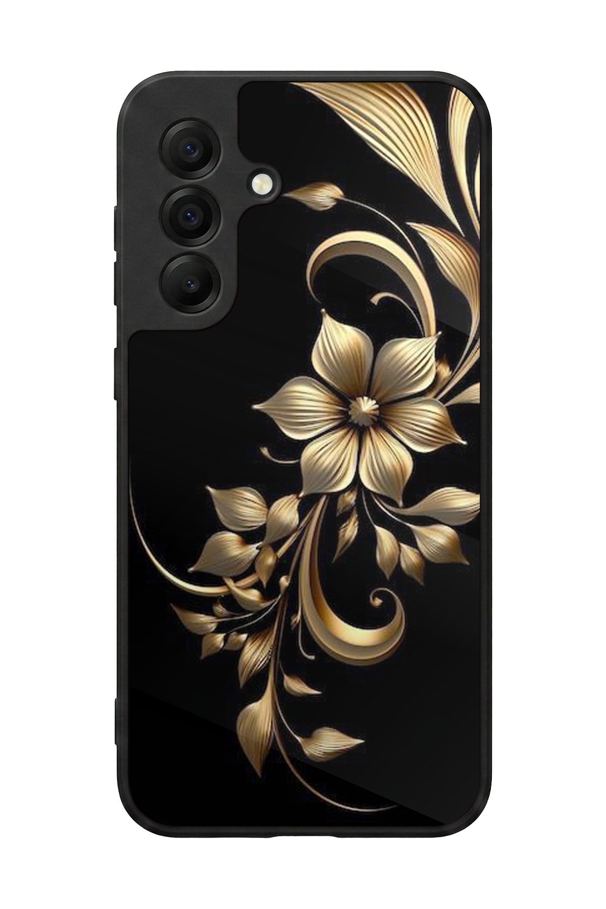Samsung Galaxy A17 Uyumlu Yaldizli Cicek Tasarımlı Glossy Premium Kılıf