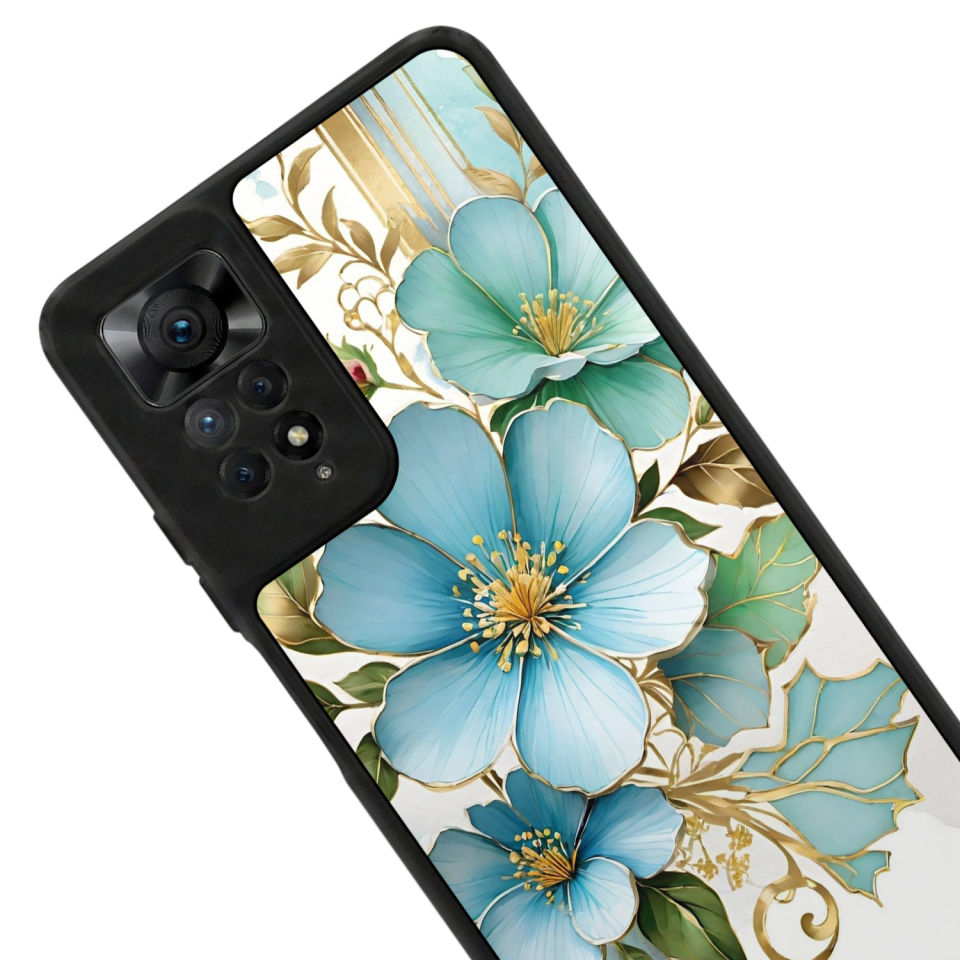 Xiaomi Redmi Note 11 Pro Uyumlu Yaldizli Cicek Tasarımlı Glossy Premium Kılıf