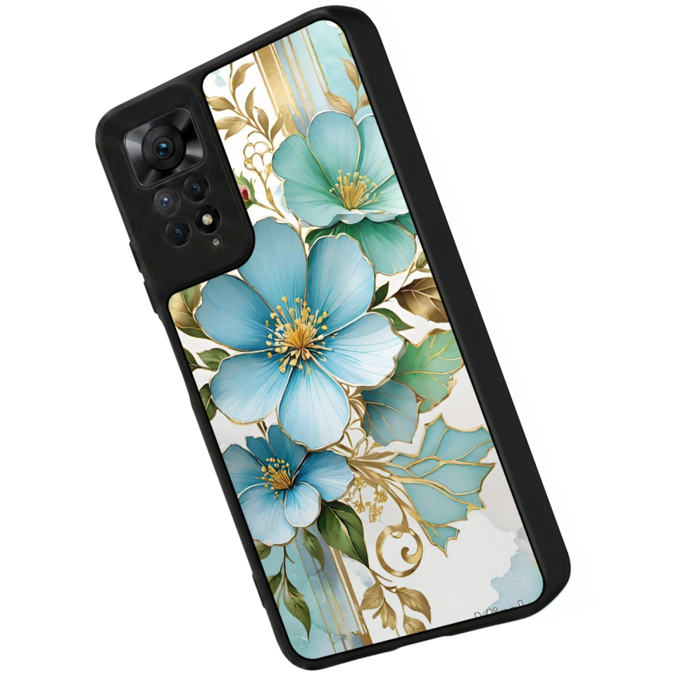 Xiaomi Redmi Note 11 Pro Uyumlu Yaldizli Cicek Tasarımlı Glossy Premium Kılıf