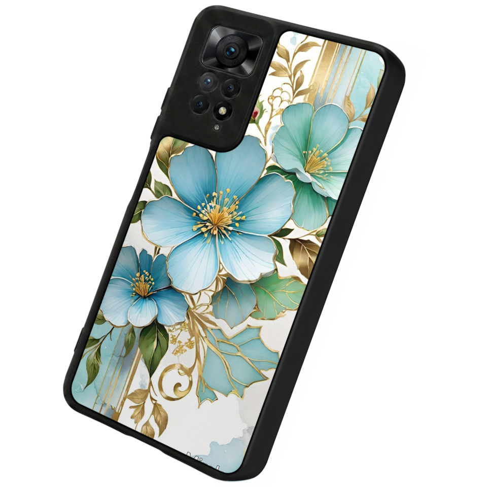 Xiaomi Redmi Note 11 Pro Uyumlu Yaldizli Cicek Tasarımlı Glossy Premium Kılıf