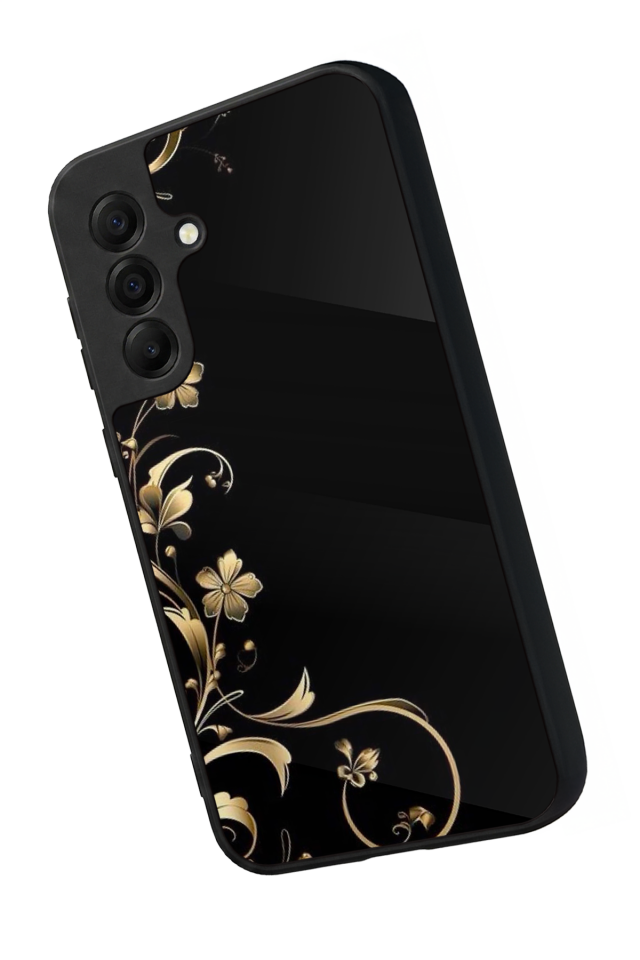 Samsung Galaxy A17 Uyumlu Yaldizli Cicek Tasarımlı Glossy Premium Kılıf