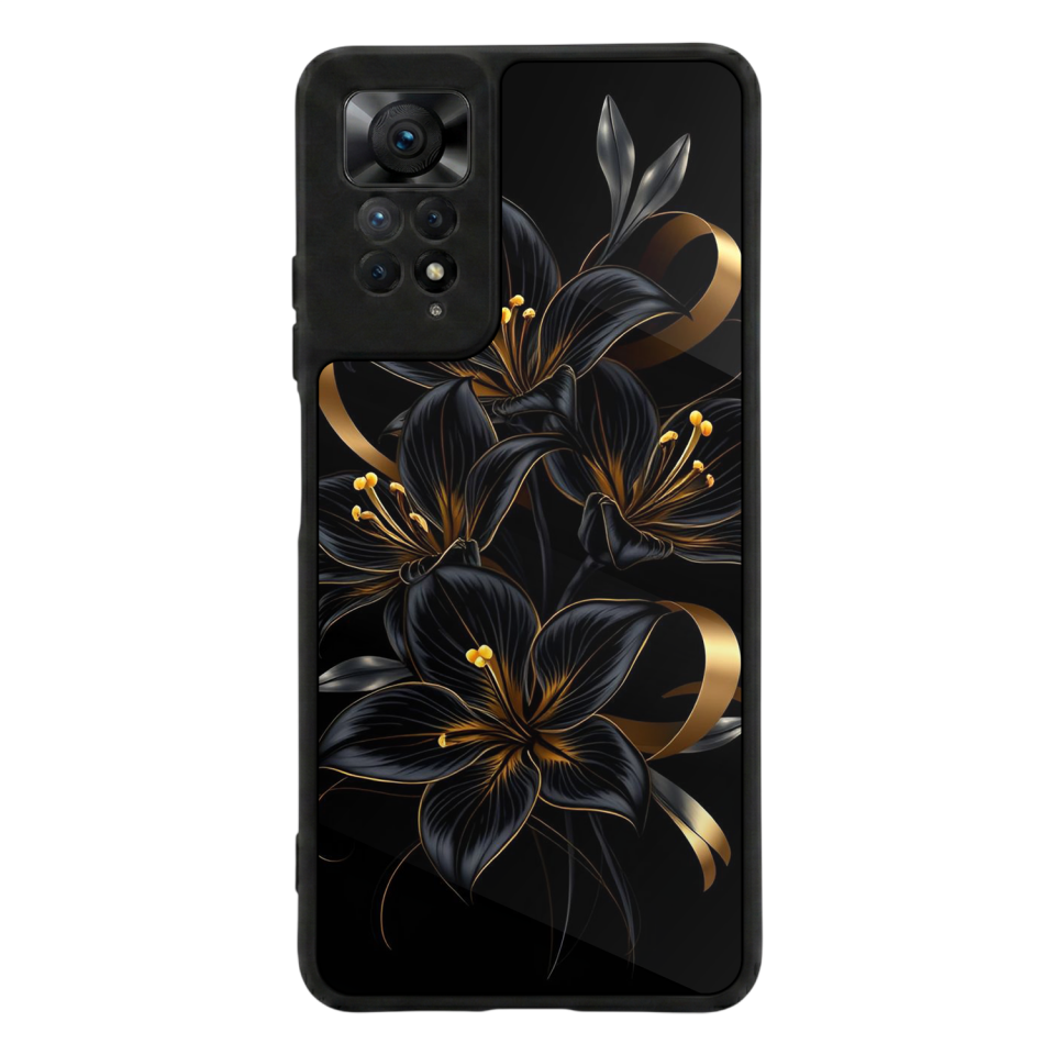 Xiaomi Redmi Note 11 Pro Uyumlu Yaldizli Cicek Tasarımlı Glossy Premium Kılıf