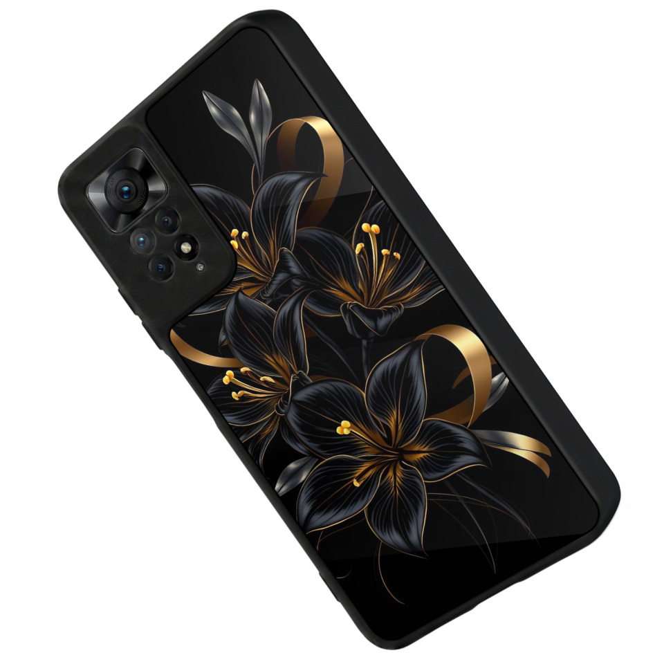 Xiaomi Redmi Note 11 Pro Uyumlu Yaldizli Cicek Tasarımlı Glossy Premium Kılıf
