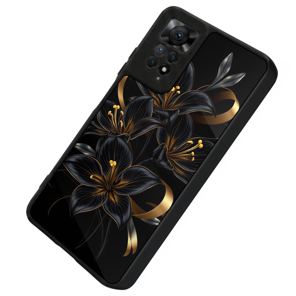 Xiaomi Redmi Note 11 Pro Uyumlu Yaldizli Cicek Tasarımlı Glossy Premium Kılıf