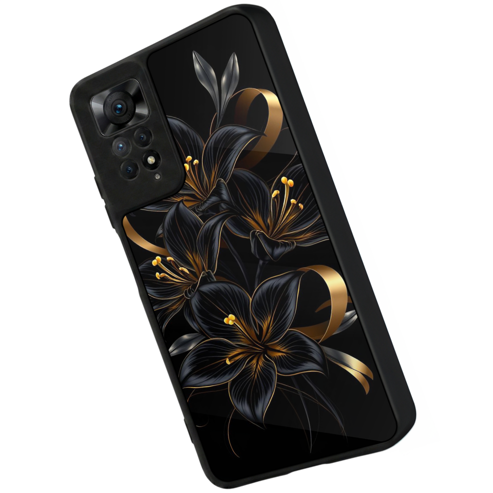Xiaomi Redmi Note 11 Pro Uyumlu Yaldizli Cicek Tasarımlı Glossy Premium Kılıf