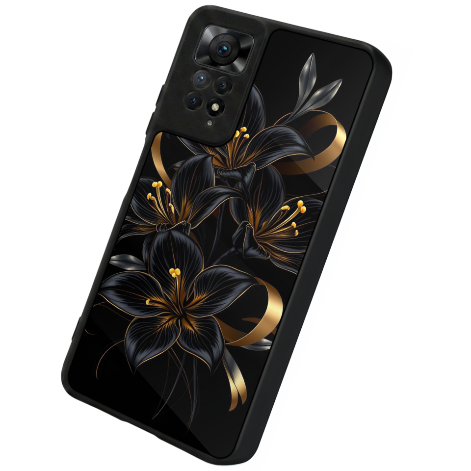 Xiaomi Redmi Note 11 Pro Uyumlu Yaldizli Cicek Tasarımlı Glossy Premium Kılıf
