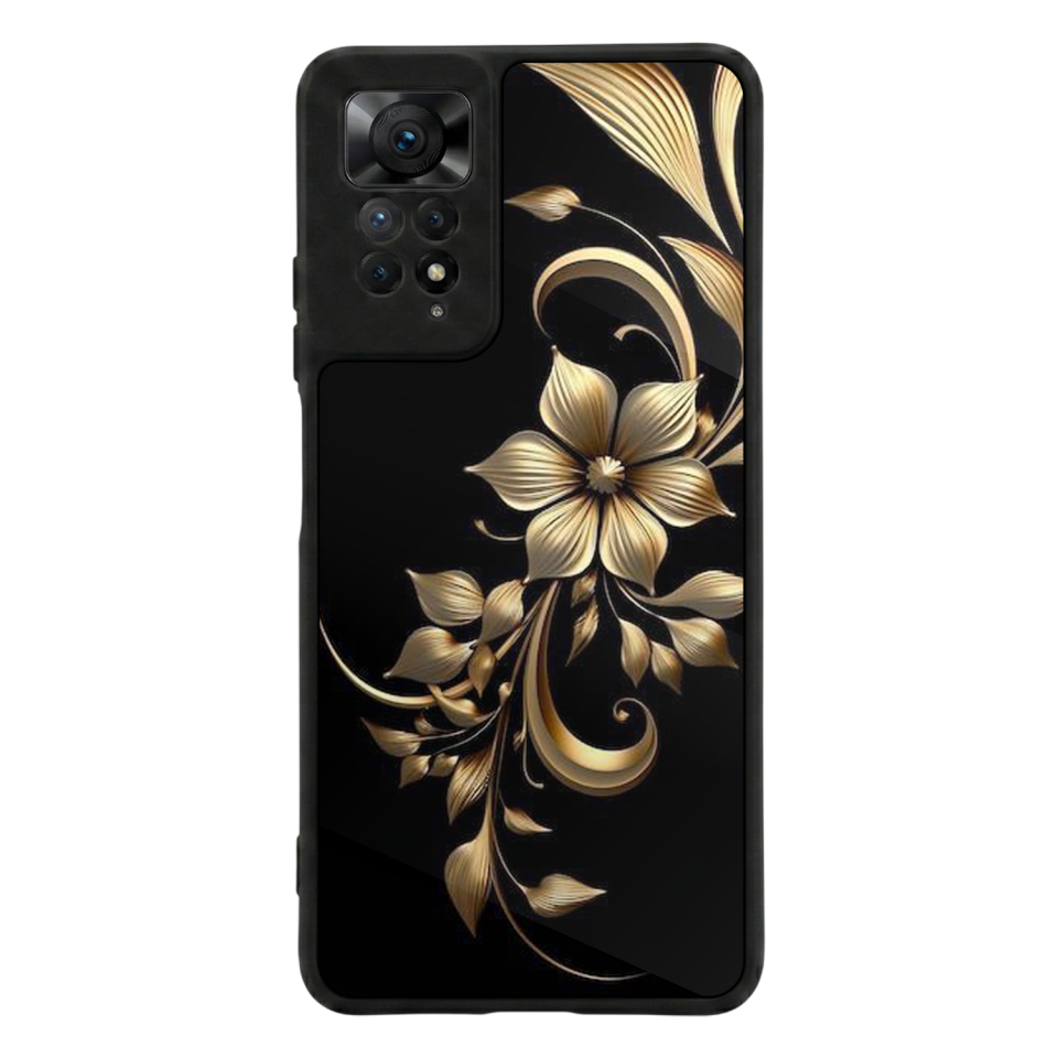 Xiaomi Redmi Note 11 Pro Uyumlu Yaldizli Cicek Tasarımlı Glossy Premium Kılıf