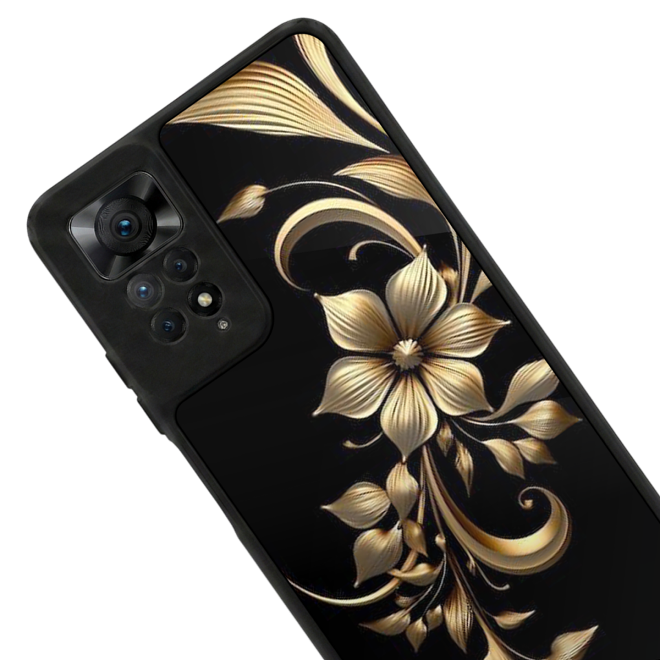Xiaomi Redmi Note 11 Pro Uyumlu Yaldizli Cicek Tasarımlı Glossy Premium Kılıf