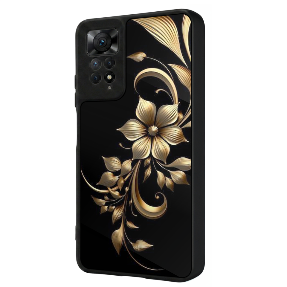 Xiaomi Redmi Note 11 Pro Uyumlu Yaldizli Cicek Tasarımlı Glossy Premium Kılıf