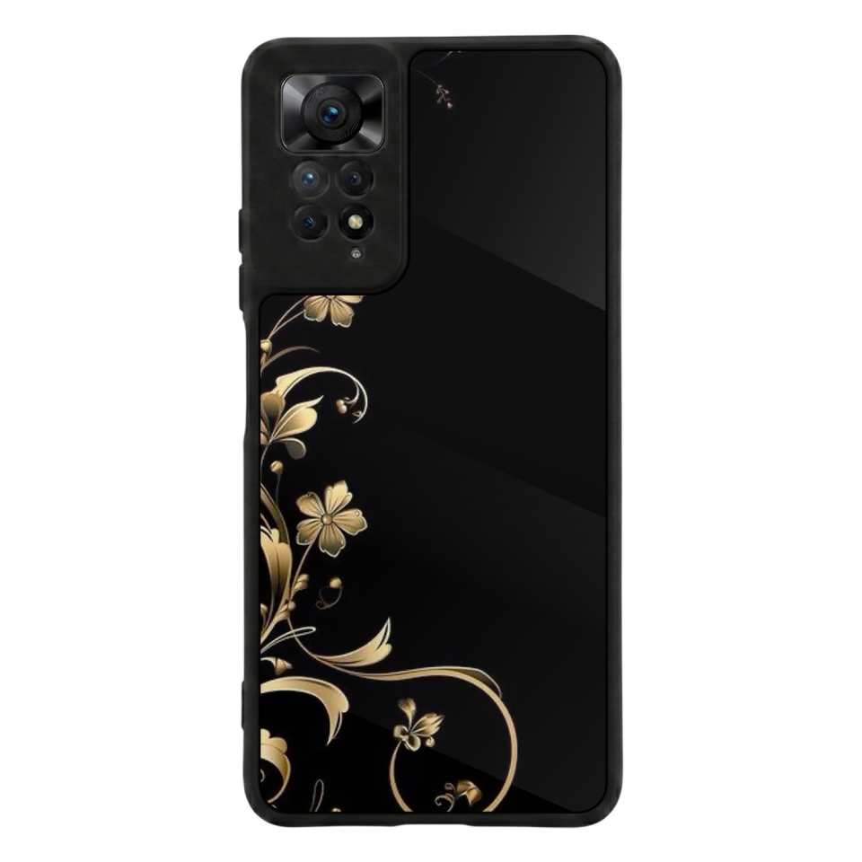 Xiaomi Redmi Note 11 Pro Uyumlu Yaldizli Cicek Tasarımlı Glossy Premium Kılıf
