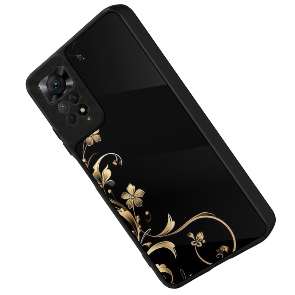 Xiaomi Redmi Note 11 Pro Uyumlu Yaldizli Cicek Tasarımlı Glossy Premium Kılıf
