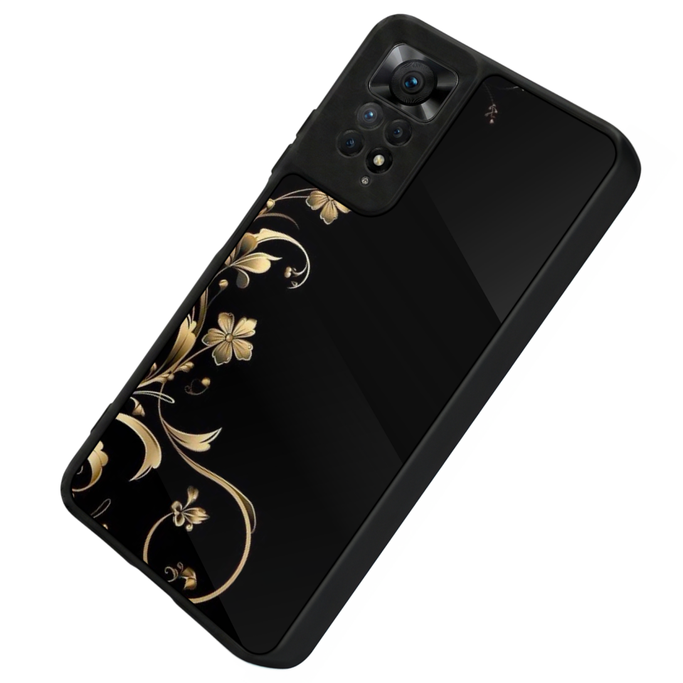Xiaomi Redmi Note 11 Pro Uyumlu Yaldizli Cicek Tasarımlı Glossy Premium Kılıf