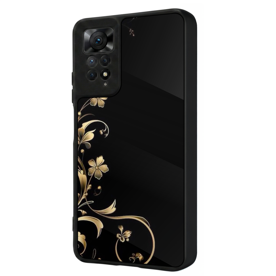 Xiaomi Redmi Note 11 Pro Uyumlu Yaldizli Cicek Tasarımlı Glossy Premium Kılıf