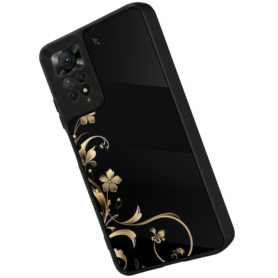 Xiaomi Redmi Note 11 Pro Uyumlu Yaldizli Cicek Tasarımlı Glossy Premium Kılıf