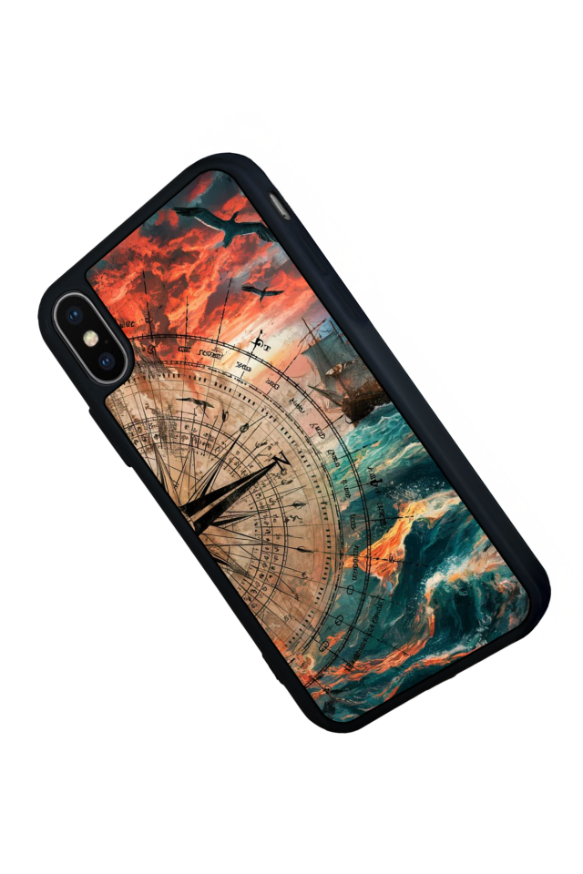 iPhone X/ XS Uyumlu Pusula Tasarımlı Glossy Premium Kılıf