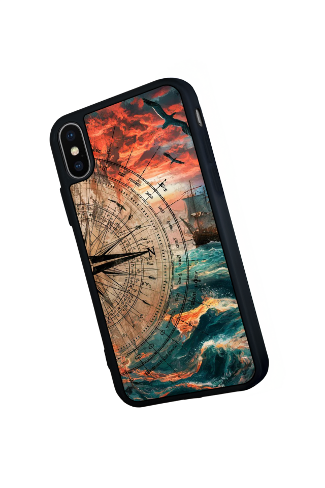 iPhone X/ XS Uyumlu Pusula Tasarımlı Glossy Premium Kılıf