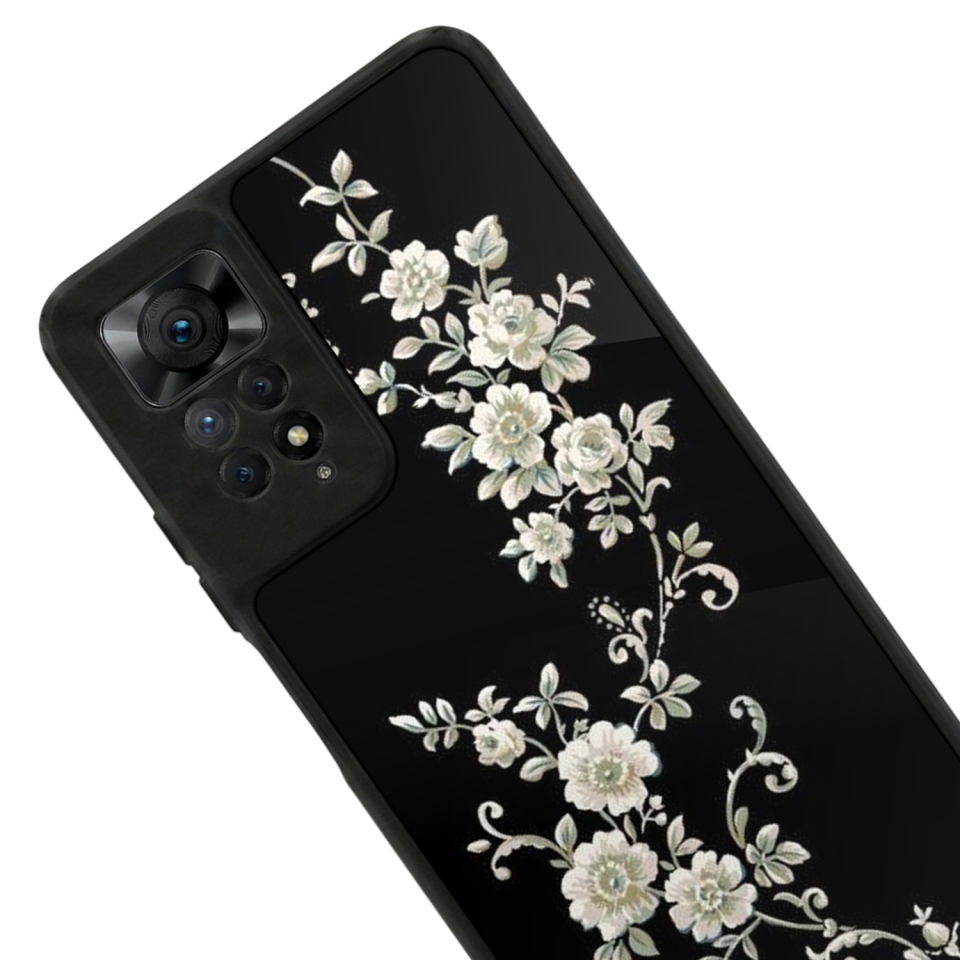 Xiaomi Redmi Note 11 Pro Uyumlu Yaldizli Cicek Tasarımlı Glossy Premium Kılıf