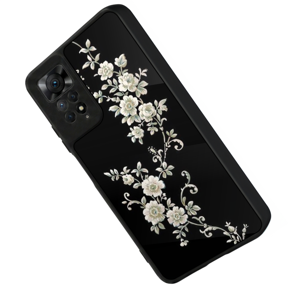 Xiaomi Redmi Note 11 Pro Uyumlu Yaldizli Cicek Tasarımlı Glossy Premium Kılıf