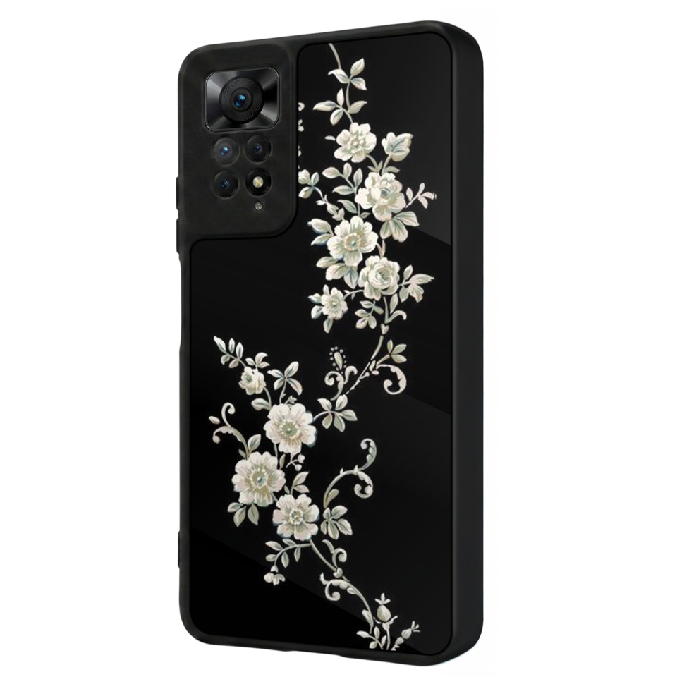 Xiaomi Redmi Note 11 Pro Uyumlu Yaldizli Cicek Tasarımlı Glossy Premium Kılıf