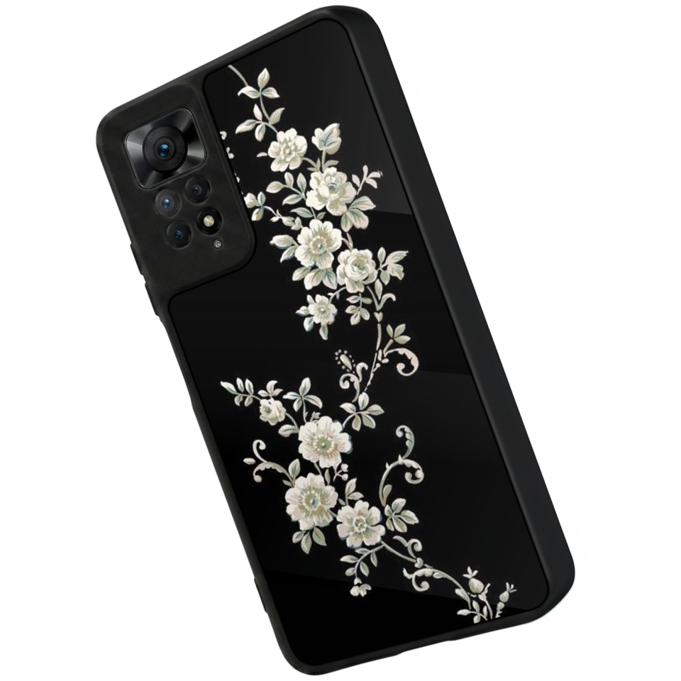 Xiaomi Redmi Note 11 Pro Uyumlu Yaldizli Cicek Tasarımlı Glossy Premium Kılıf
