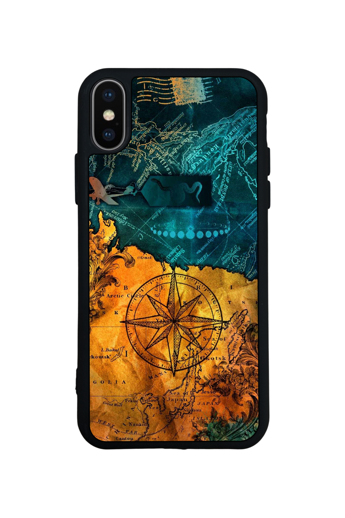 iPhone X/ XS Uyumlu Pusula Tasarımlı Glossy Premium Kılıf