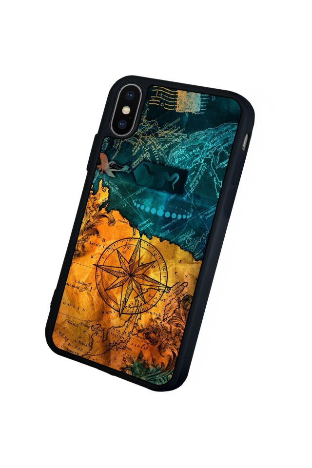 iPhone X/ XS Uyumlu Pusula Tasarımlı Glossy Premium Kılıf