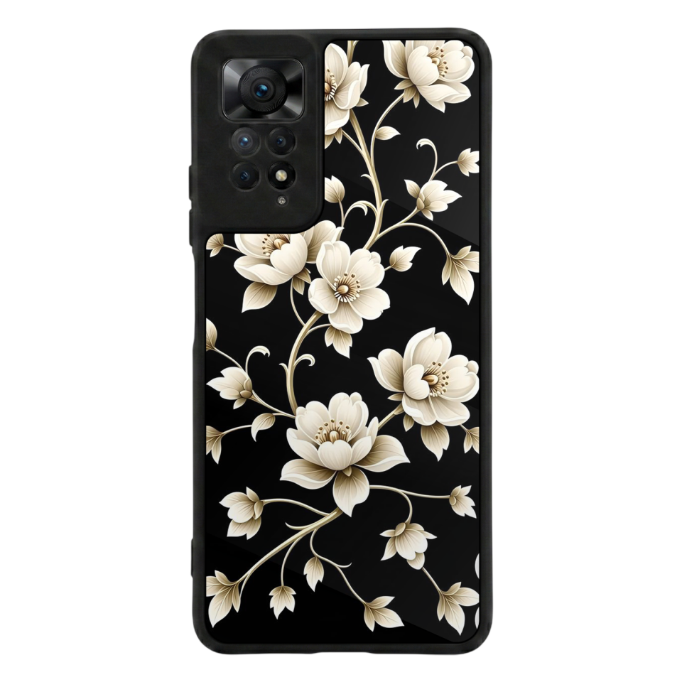 Xiaomi Redmi Note 11 Pro Uyumlu Yaldizli Cicek Tasarımlı Glossy Premium Kılıf