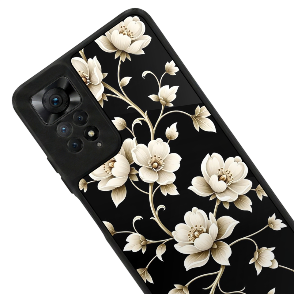 Xiaomi Redmi Note 11 Pro Uyumlu Yaldizli Cicek Tasarımlı Glossy Premium Kılıf