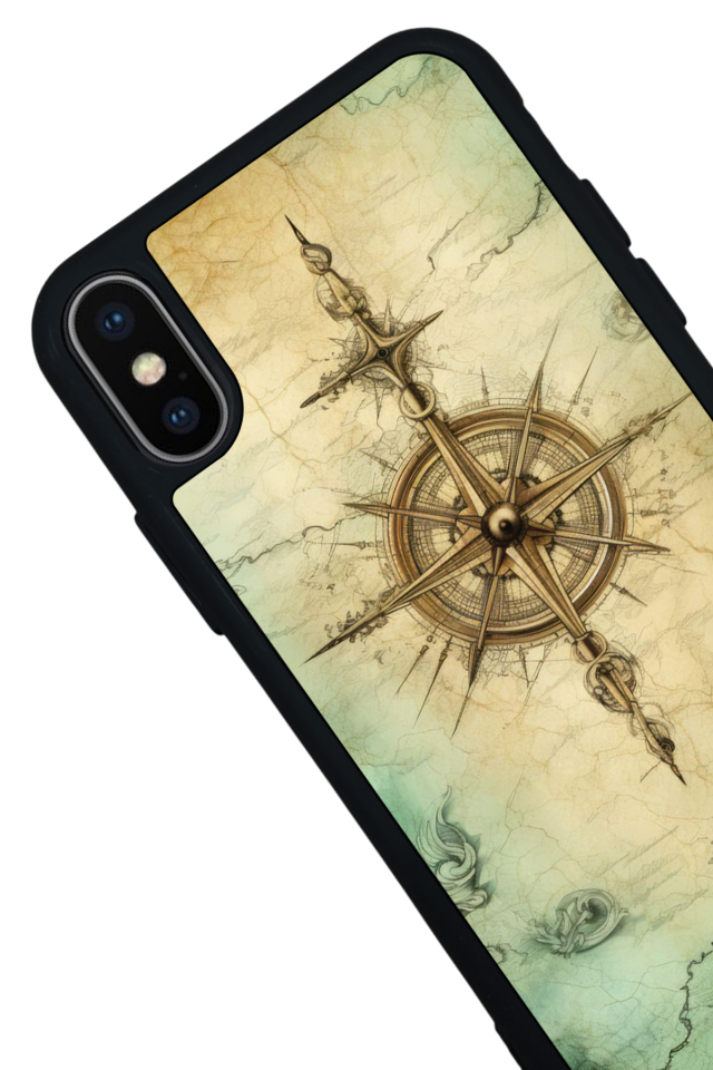 iPhone X/ XS Uyumlu Pusula Tasarımlı Glossy Premium Kılıf