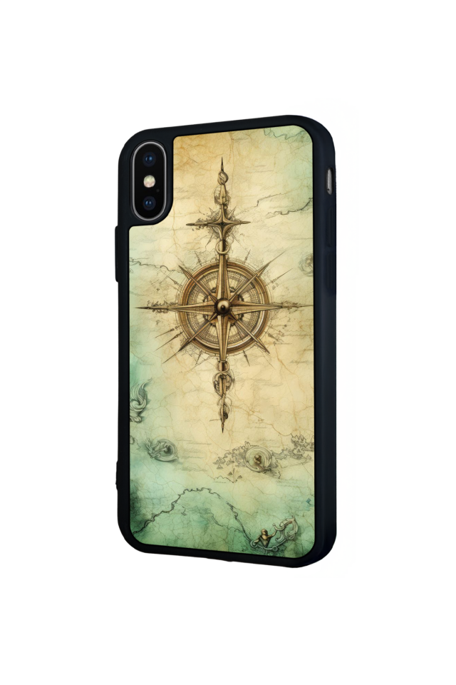 iPhone X/ XS Uyumlu Pusula Tasarımlı Glossy Premium Kılıf