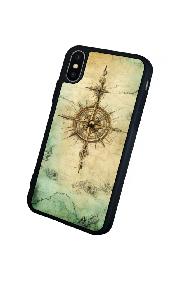 iPhone X/ XS Uyumlu Pusula Tasarımlı Glossy Premium Kılıf