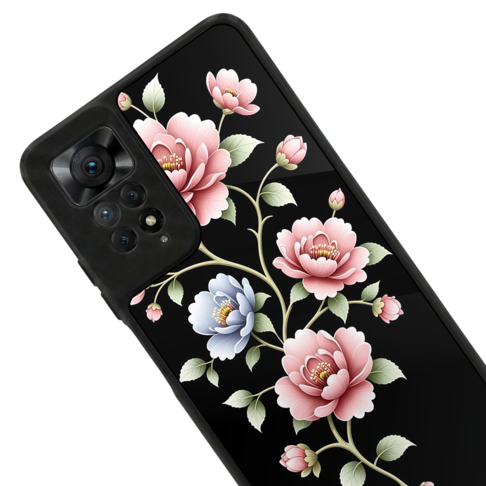 Xiaomi Redmi Note 11 Pro Uyumlu Yaldizli Cicek Tasarımlı Glossy Premium Kılıf