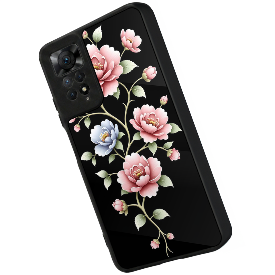 Xiaomi Redmi Note 11 Pro Uyumlu Yaldizli Cicek Tasarımlı Glossy Premium Kılıf