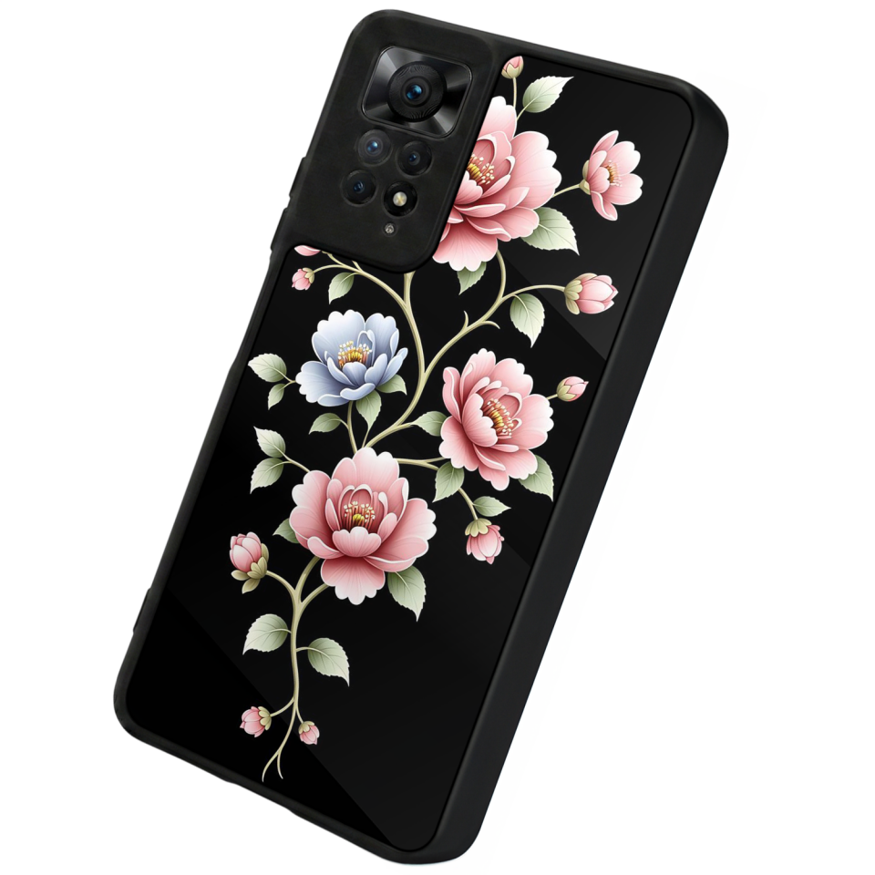 Xiaomi Redmi Note 11 Pro Uyumlu Yaldizli Cicek Tasarımlı Glossy Premium Kılıf