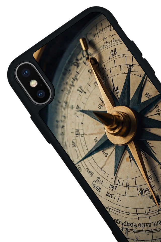 iPhone X/ XS Uyumlu Pusula Tasarımlı Glossy Premium Kılıf