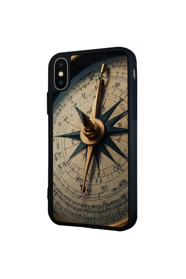 iPhone X/ XS Uyumlu Pusula Tasarımlı Glossy Premium Kılıf