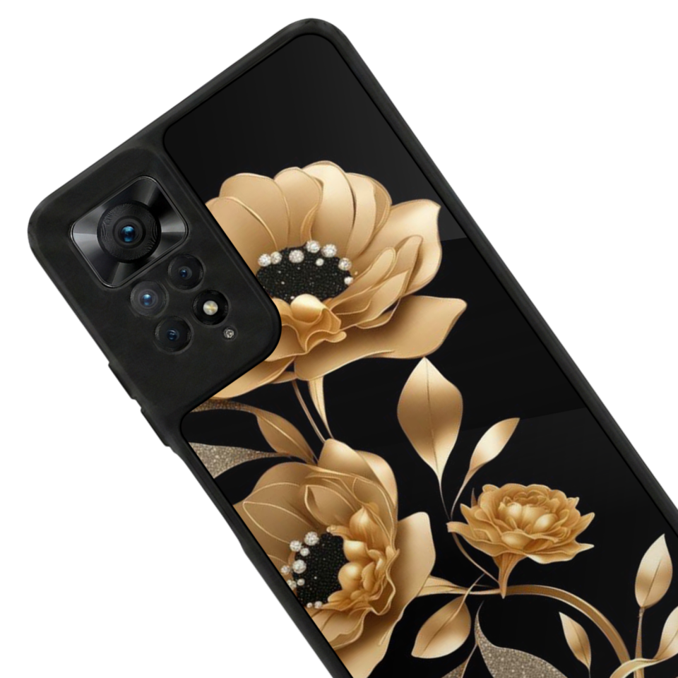 Xiaomi Redmi Note 11 Pro Uyumlu Yaldizli Cicek Tasarımlı Glossy Premium Kılıf