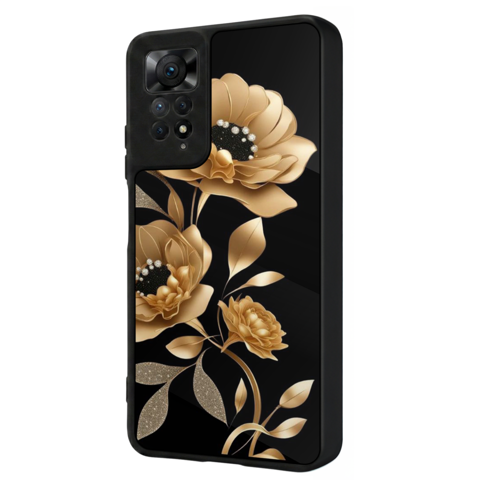 Xiaomi Redmi Note 11 Pro Uyumlu Yaldizli Cicek Tasarımlı Glossy Premium Kılıf