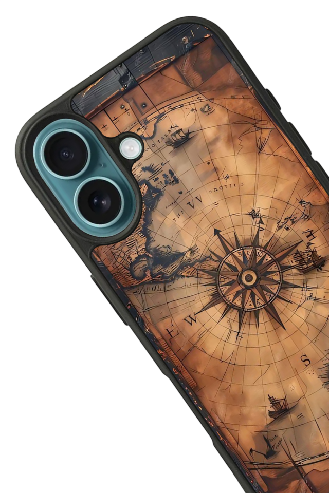 iPhone 16 Uyumlu Harita Tasarımlı Glossy Premium Kılıf