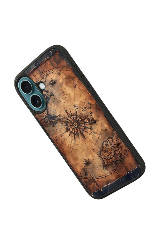 iPhone 16 Uyumlu Harita Tasarımlı Glossy Premium Kılıf